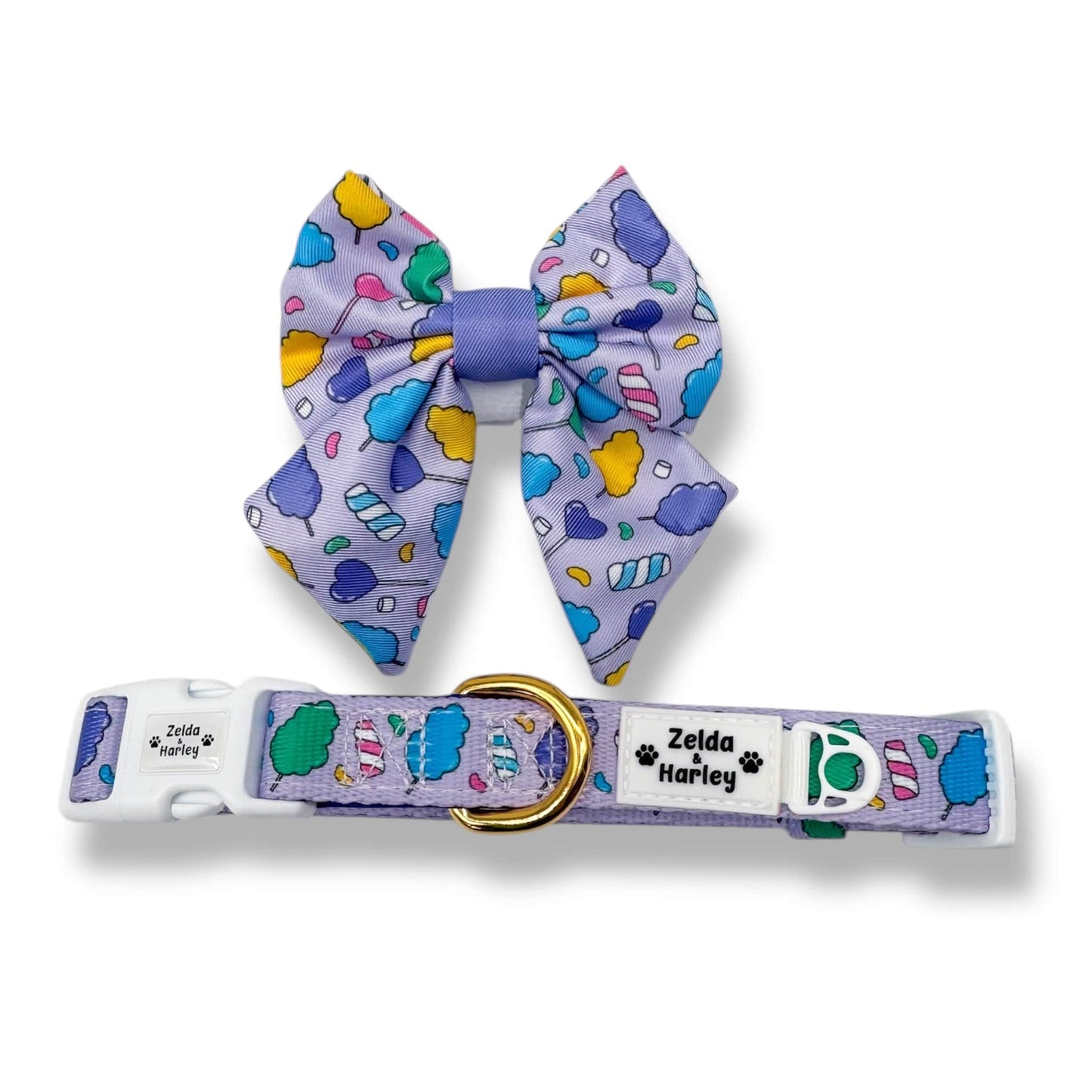 Zelda & Harley Collar Cotton Candy Collar + Sailor Bow Tie