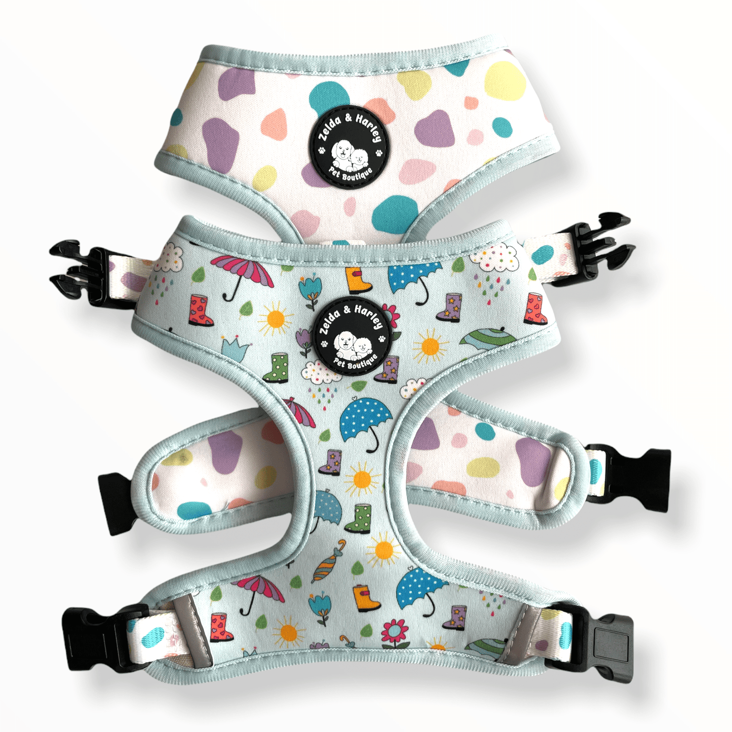 Zelda and Harley Harness Pastel Showers Reversible Harness