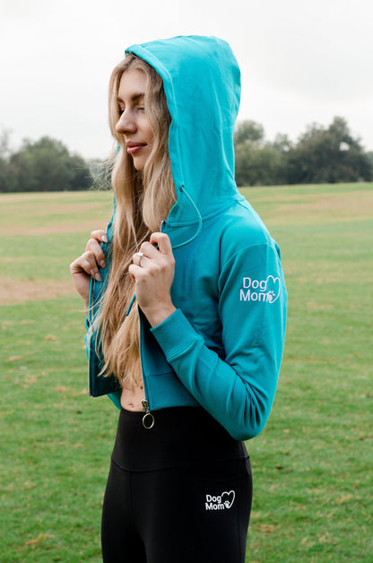 Zelda & Harley Apparel & Accessories Dog Mom Crop Top Hoodie - Aqua